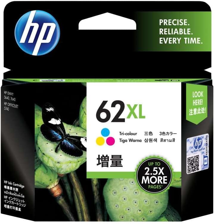 HP C2P07AE 62XL High Yield Ink Cartridge, Tri-color, Pack of 1