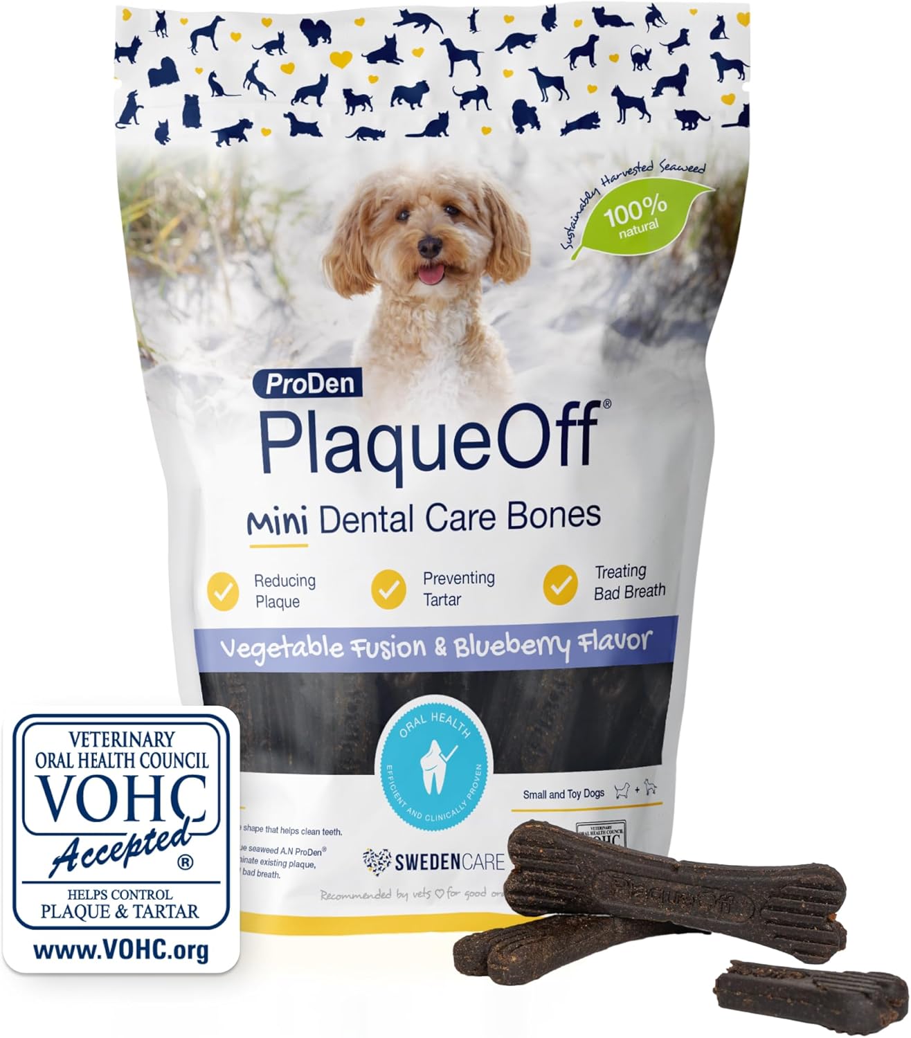 ProDen PlaqueOff 20 Mini Dental Care Bones, Vegetable Fusion & Blueberry