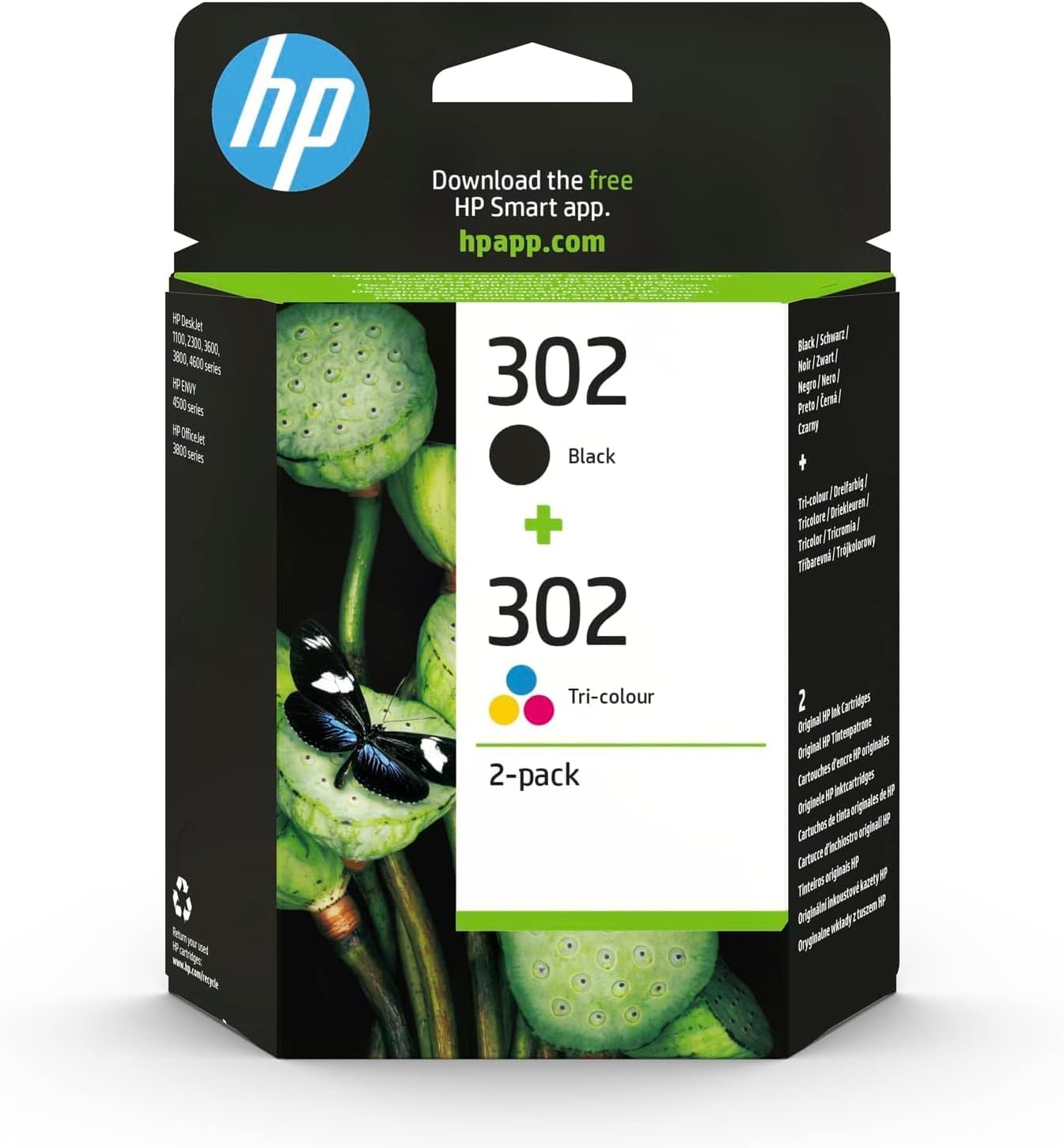 HP X4D37AE 302 Original Ink Cartridges Black and Tri-color, Pack of 2