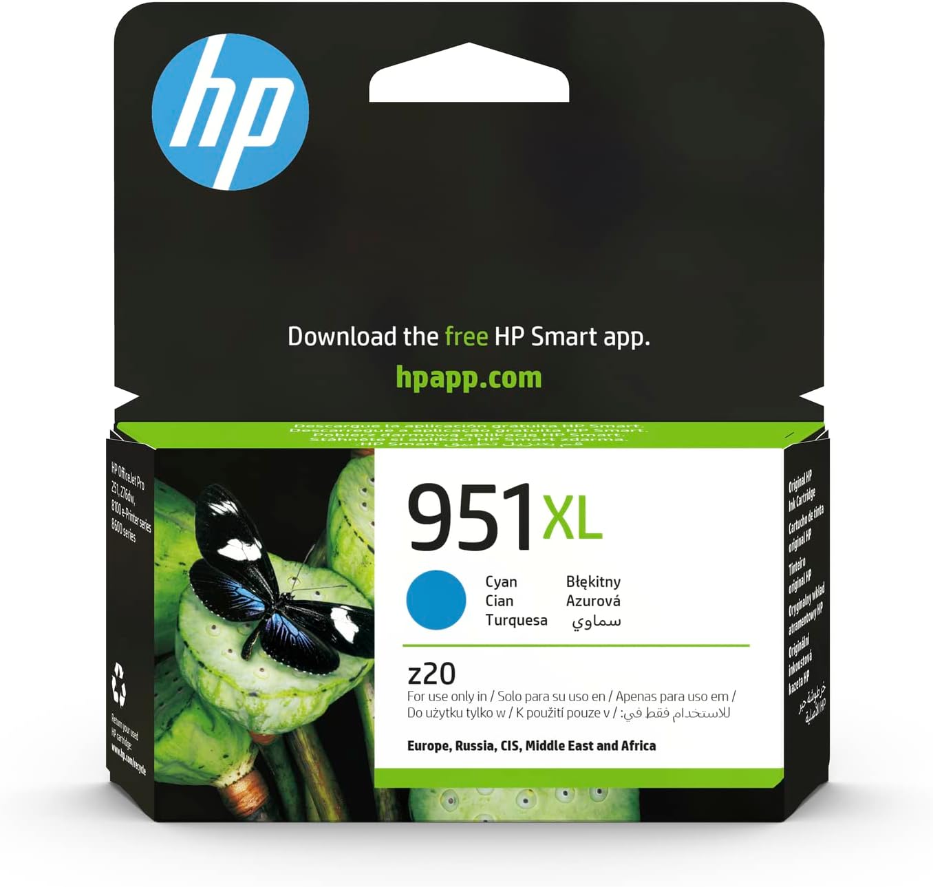 HP CN046AE 951XL High Yield Original Ink Cartridge, Cyan, Single Pack, package may vary
