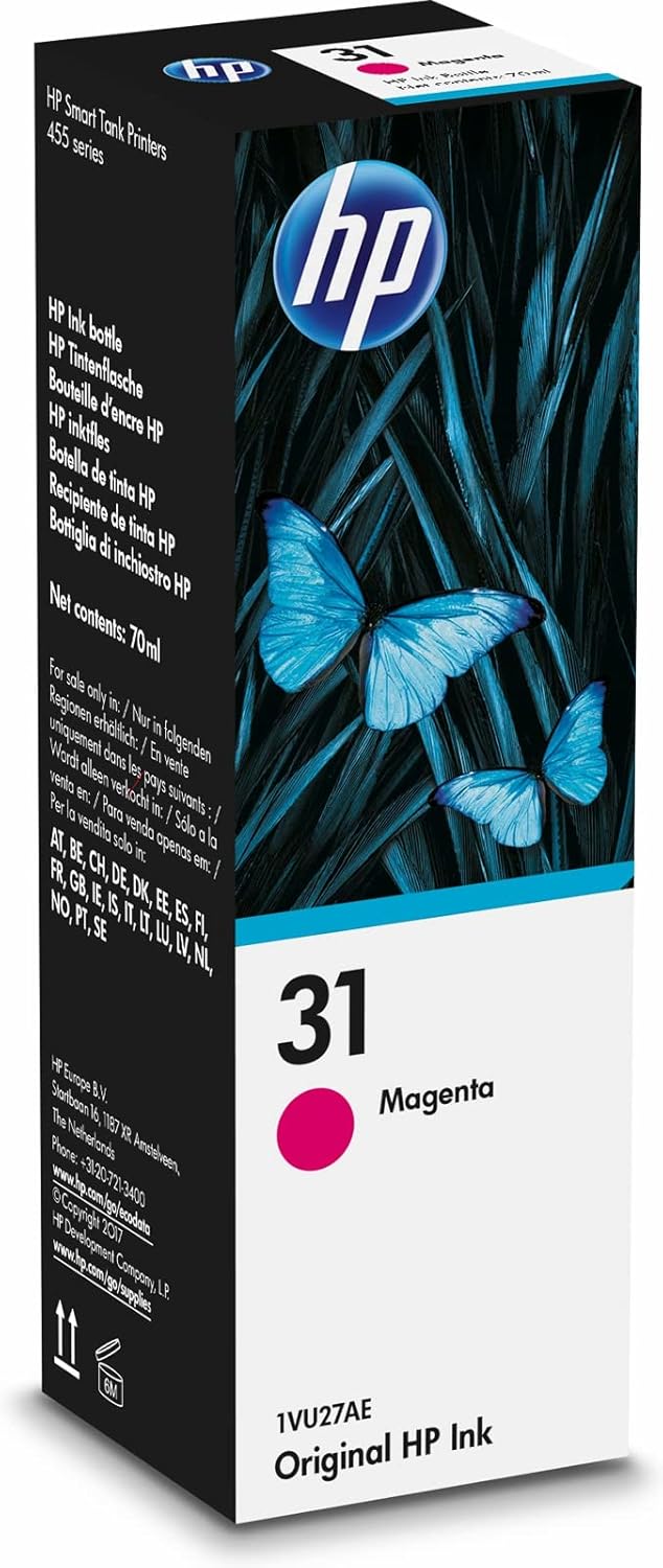 HP Original 31 - 70ml Ink Bottle, Magenta, Single Pack, 8000 Print Pages or Up To 3 Years of yield for HP Smart Tank Printers