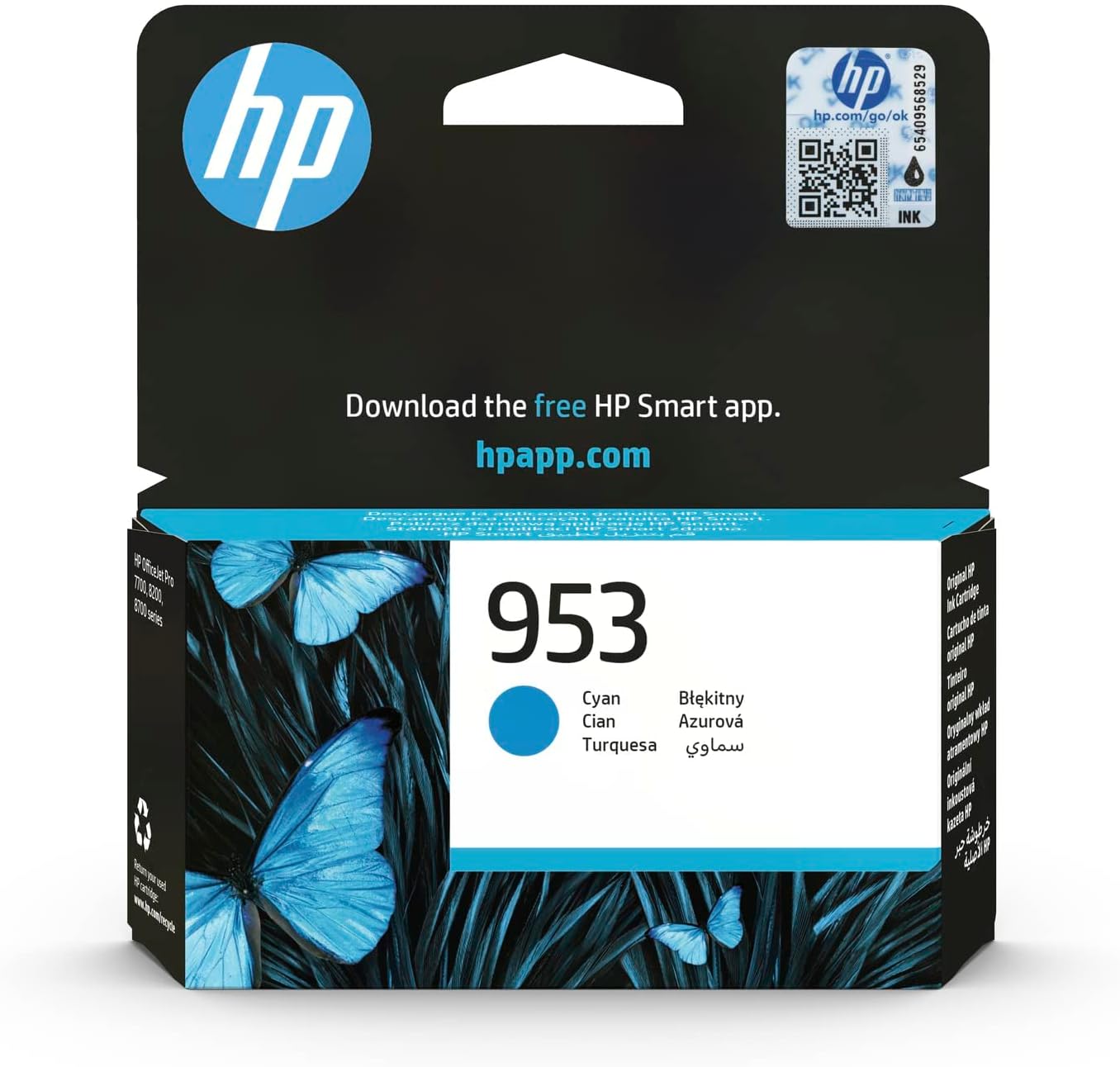 HP F6U12AE 953 Ink Cartridge, Cyan, Pack of 1