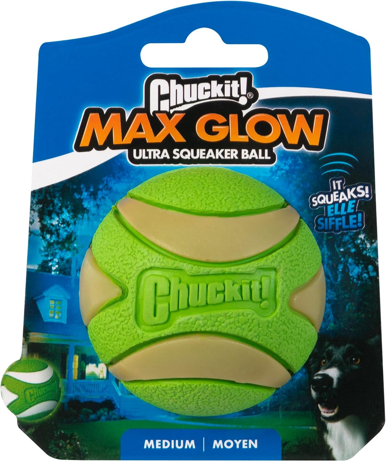 Chuckit! Max Glow Ultra Squeaker Ball, M, 1 Pack