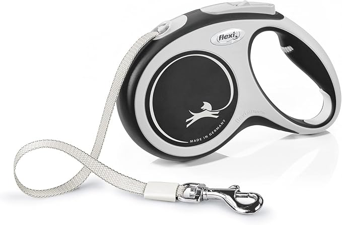 Flexi New Comfort Tape Grey & Black Medium 5m Retractable Dog Leash/Lead for dogs up to 25kgs/55lbs