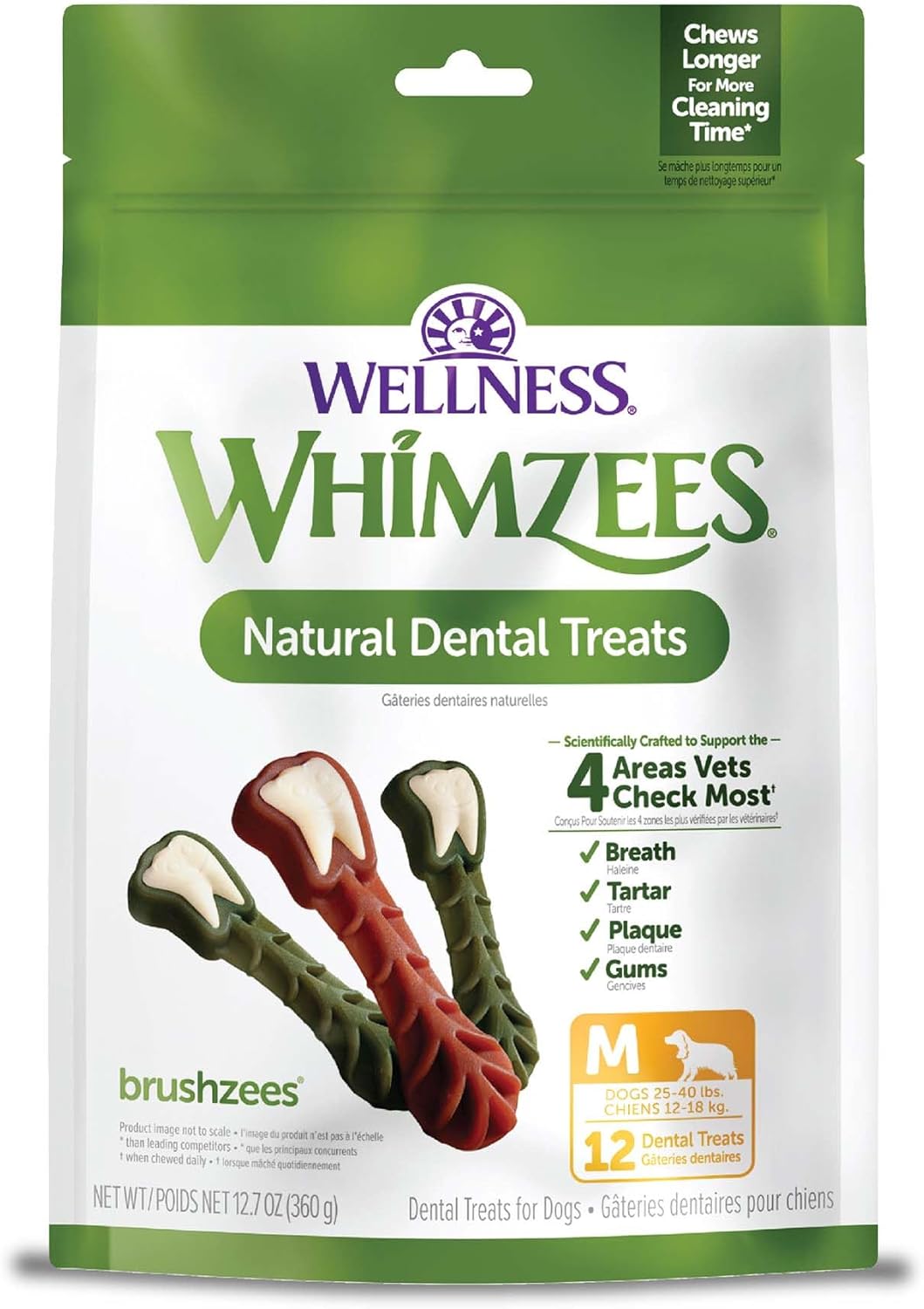 Whimzees Dental Dog Treats, 12 Brushzees, M