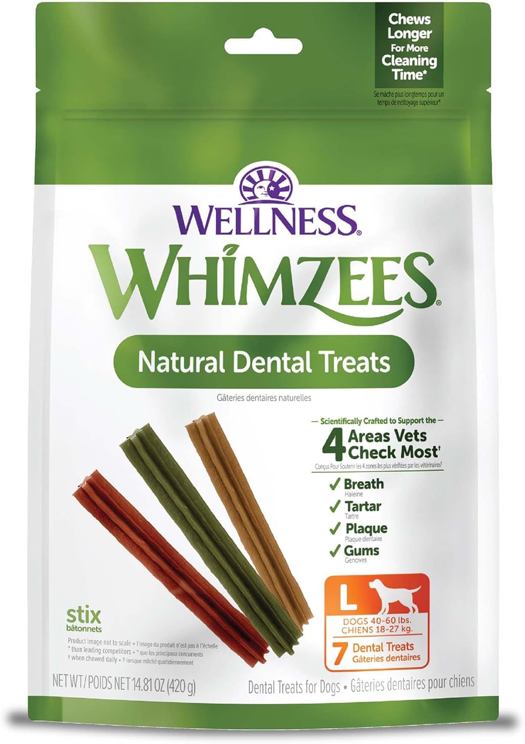 Whimzees Dental Dog Treats, 7 Stix, L