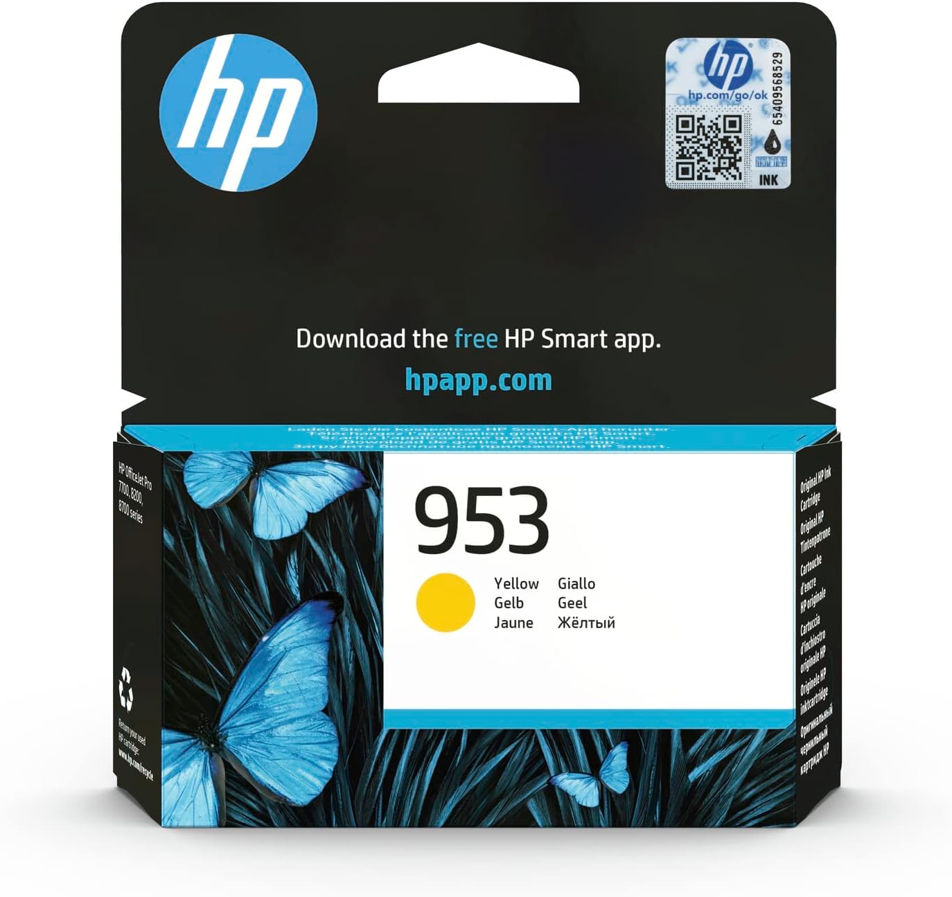 HP F6U14AE 953 Ink Cartridge, Yellow, Pack of 1