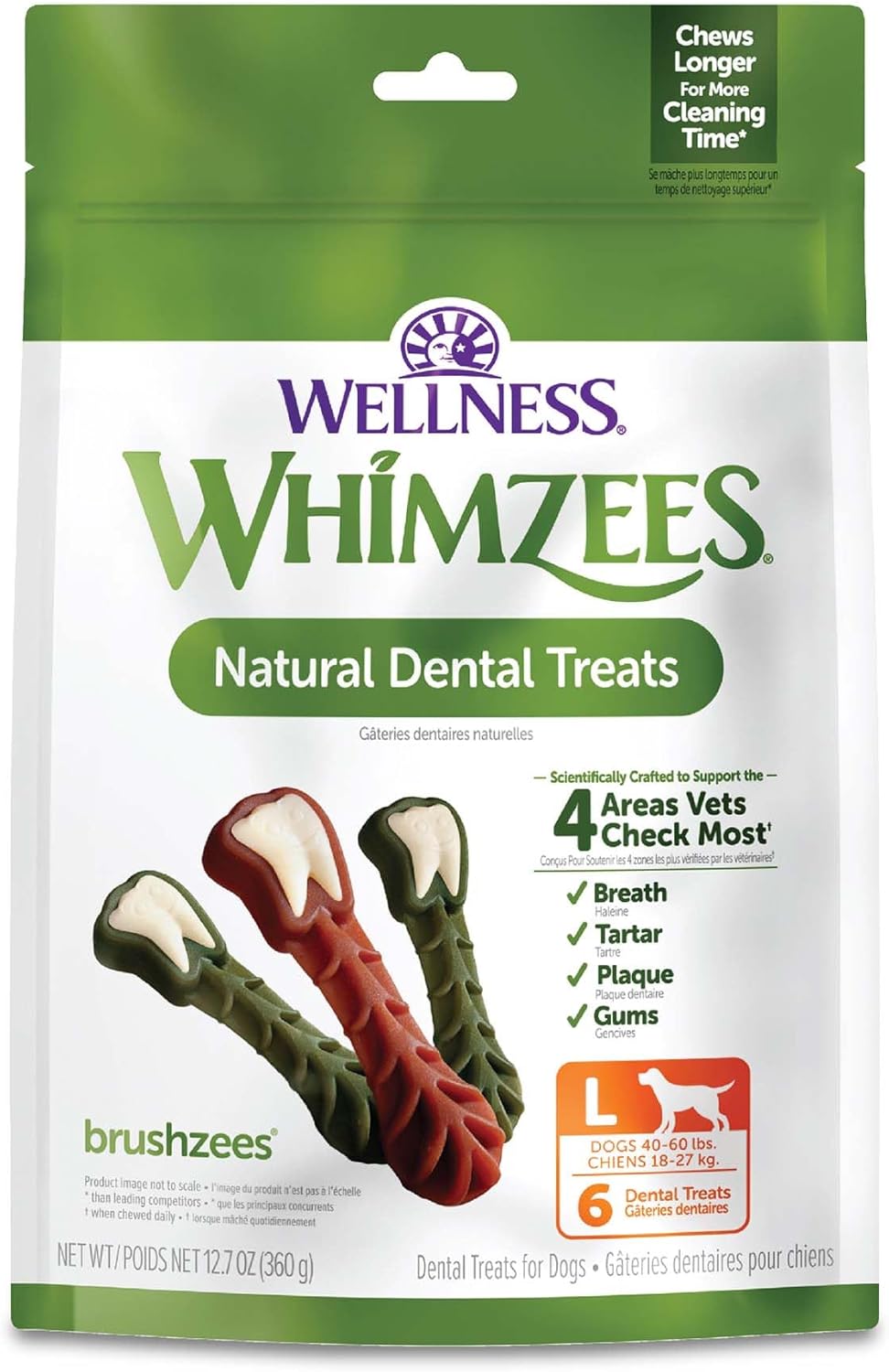 Whimzees Dental Dog Treats, 6 Brushzees, L