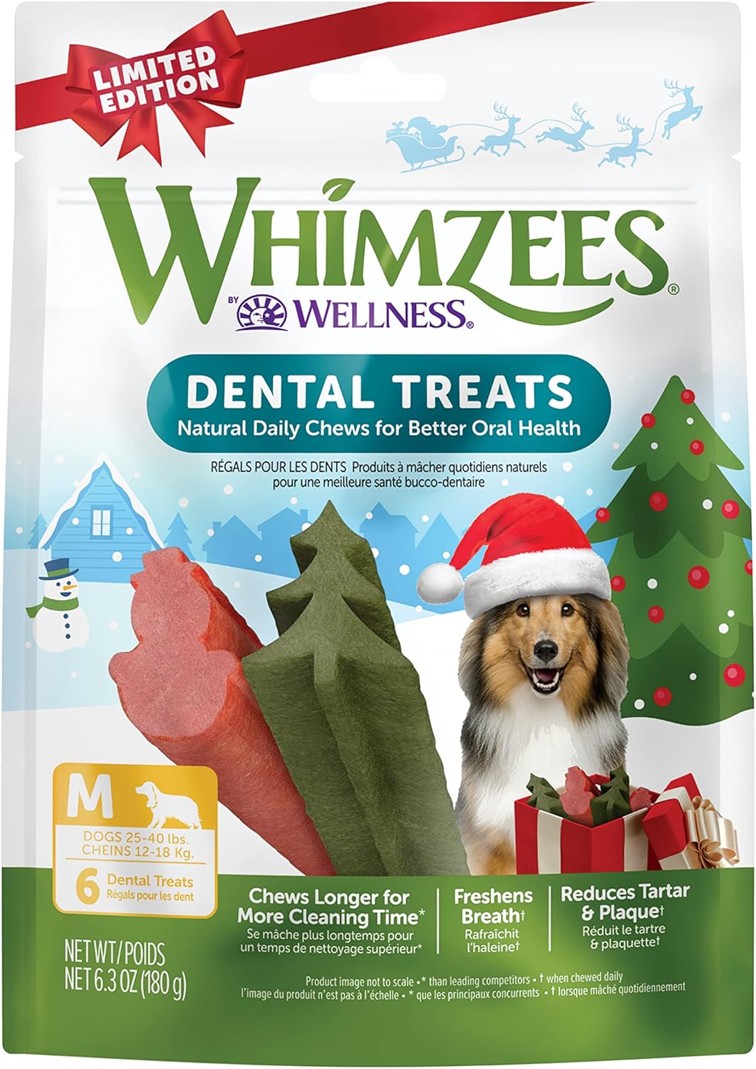 Whimzees Dental Dog Treats Holiday Edition, 6 Stick, M