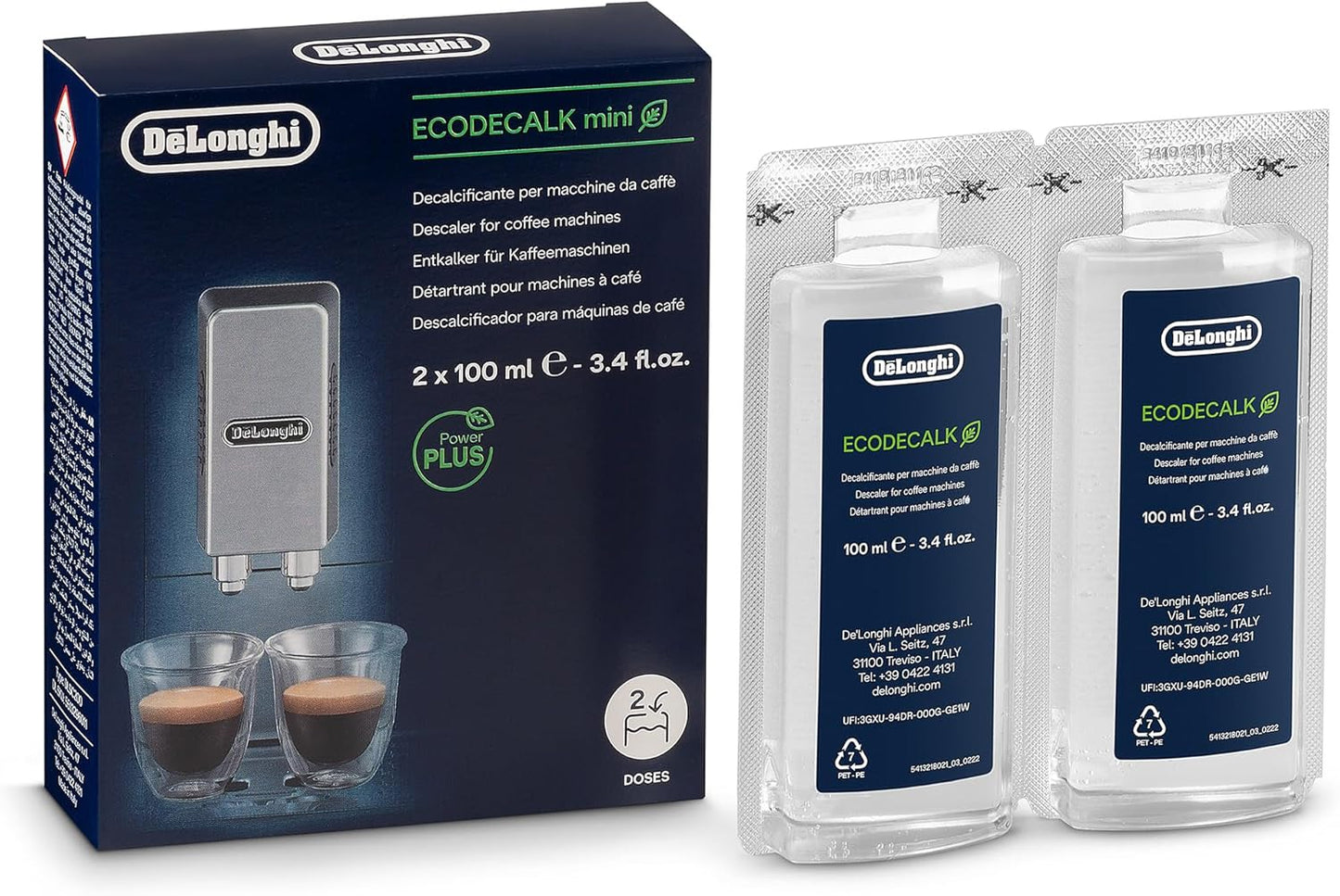 De'Longhi EcoDecalk Mini Descaler, 100 ml x2