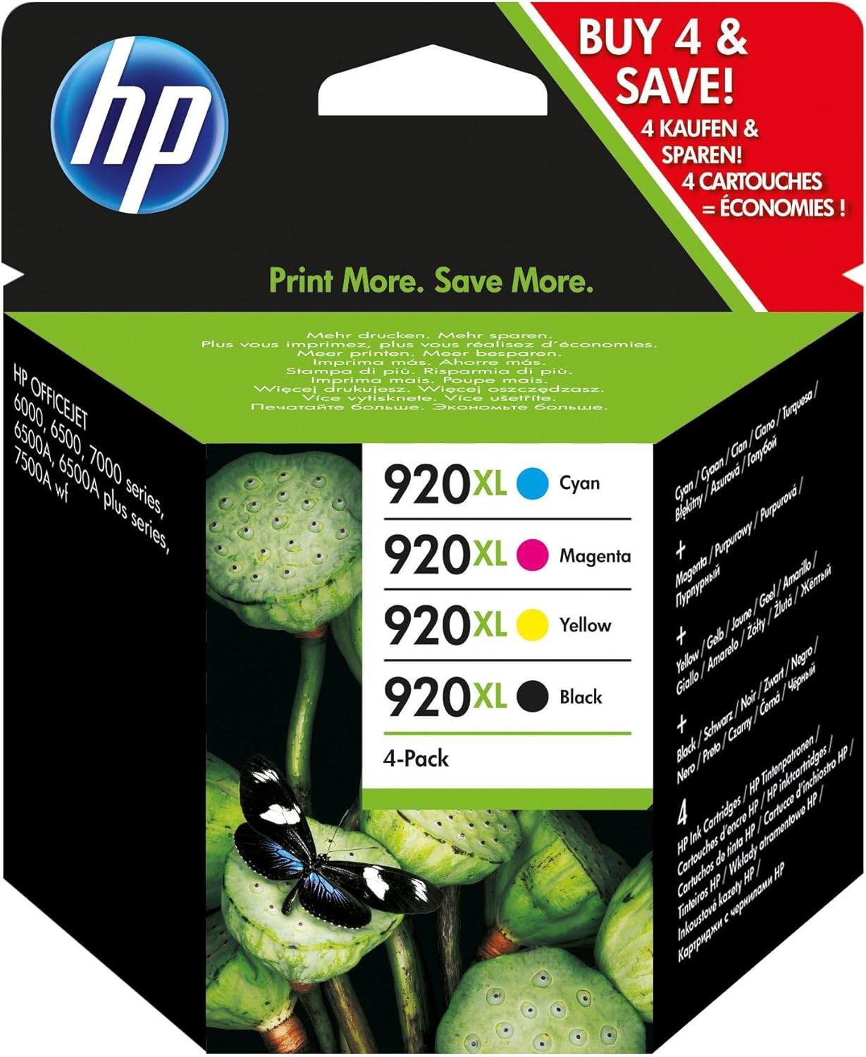 HP C2N92AE 920XL High Yield Original Ink Cartridges, Black/Cyan/Magenta/Yellow, Multipack