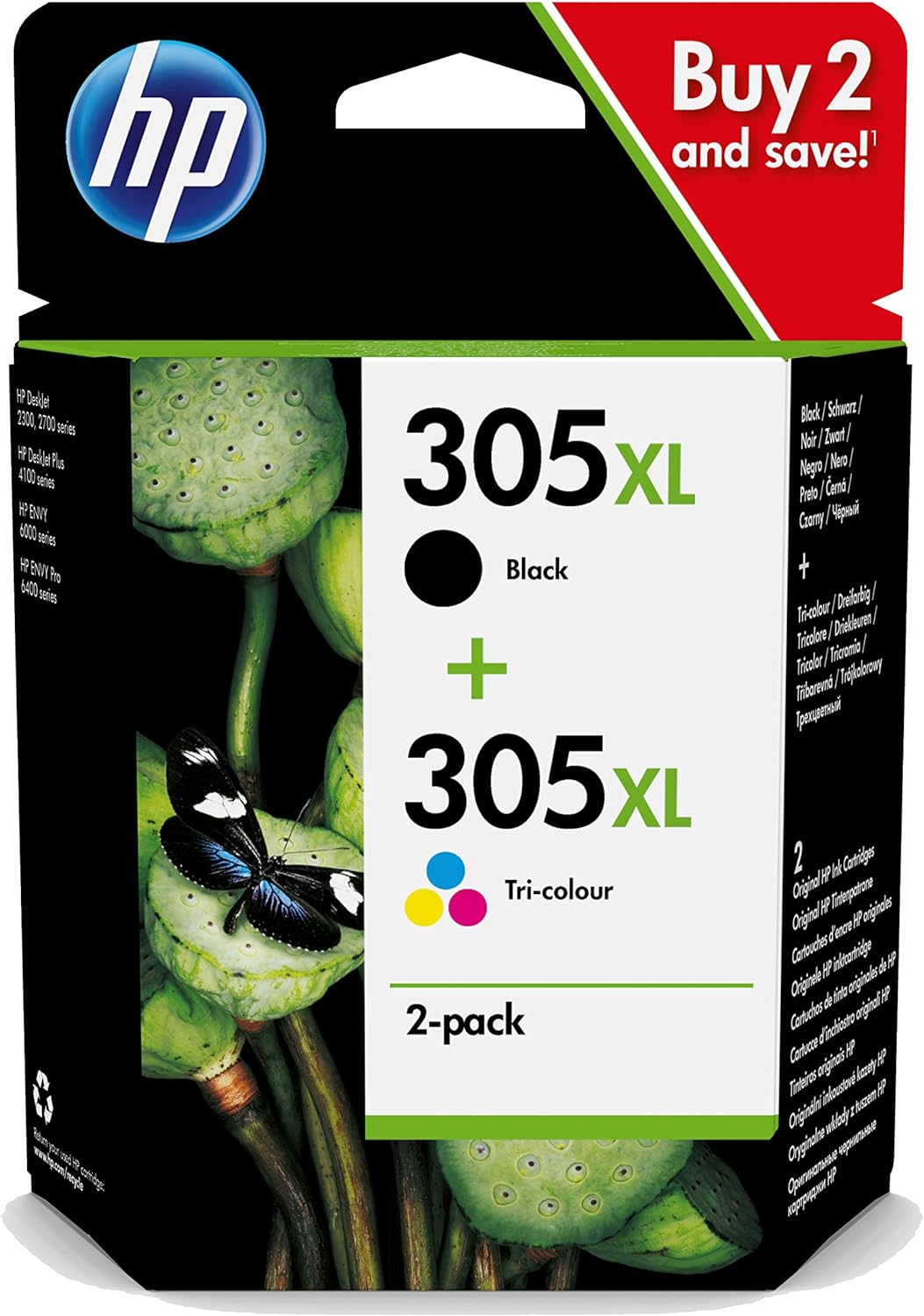 HP 6ZA94AE 305XL High Yield Original Ink Cartridges, Black/Tri-color, Multipack