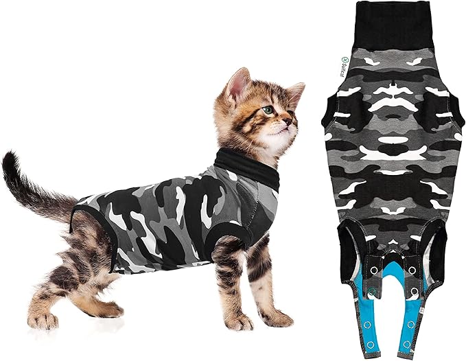 Suitical Recovery Suit, Cats, Black/Camouflage, 3xs