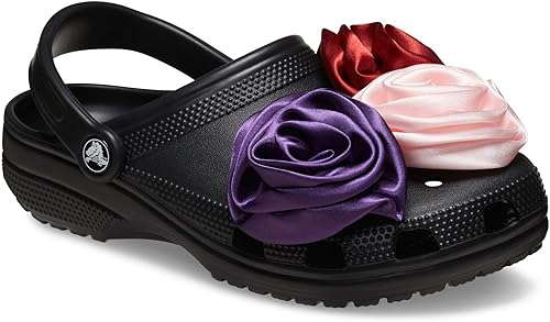Crocs Women's Classic Embellished Black Rosette Clog, Size4