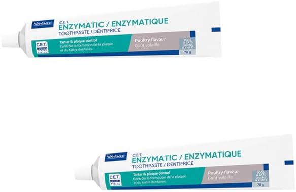 Virbac C.E.T. Enzymatic Toothpaste for Animals, Double Pack, 2 x 70 g, Poultry Flavoured Toothpaste for Dogs and Cats, For Use with an Animal-friendly Toothbrush