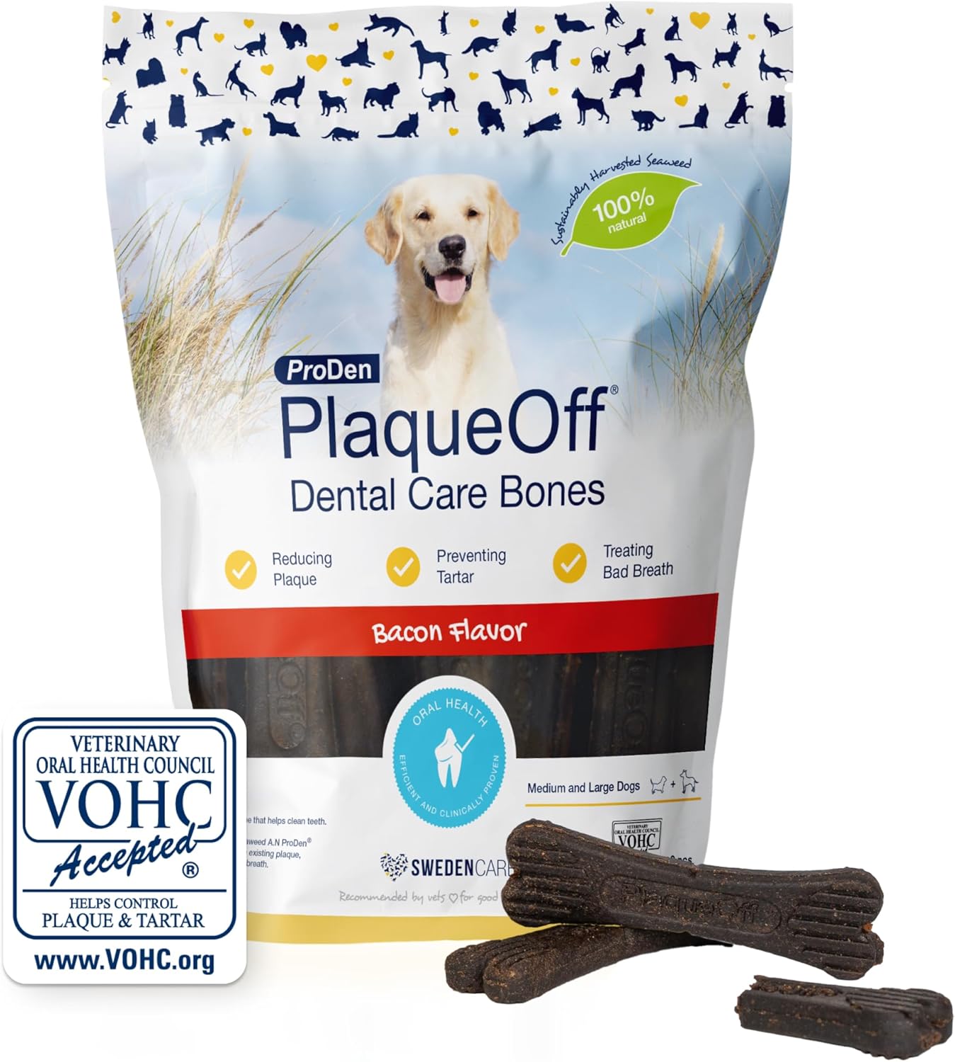 ProDen PlaqueOff Oral Dental Care Bones, Bacon