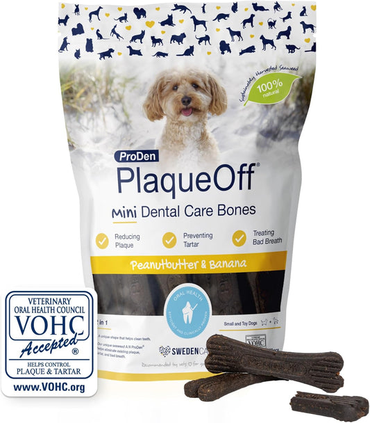 ProDen PlaqueOff 20 Mini Dental Care Bones, Peanut Butter & Banana
