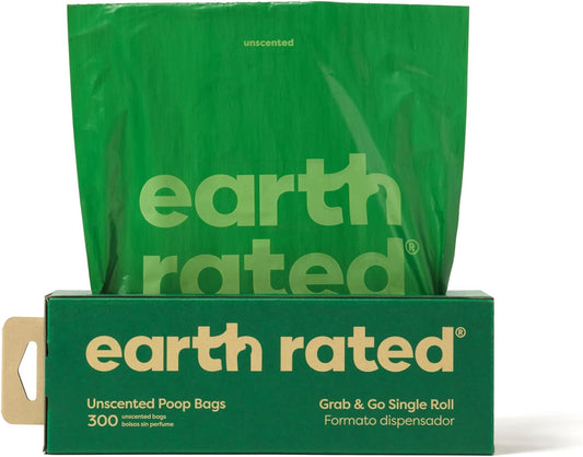 Earth Rated Single Roll Poop Bags, Unscented, 300 Bags