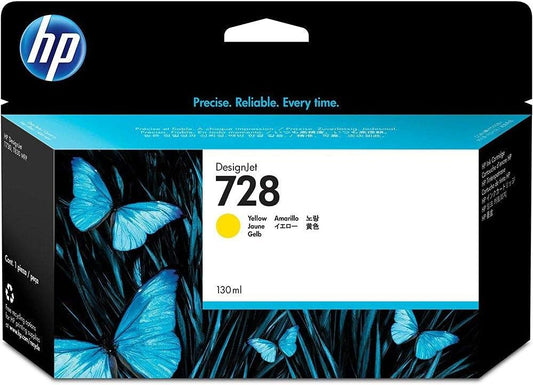 HP 728 F9J65A Yellow 130-ml Genuine Ink Cartridge with Original HP DesignJet Ink, for HP DesignJet T730 and T830 Large Format Plotter Printers and HP 729 DesignJet Printhead