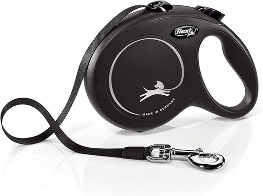 Flexi New Classic Tape Black Large 5m Retractable Dog Leash/Lead for dogs up to 50kgs/110lbs