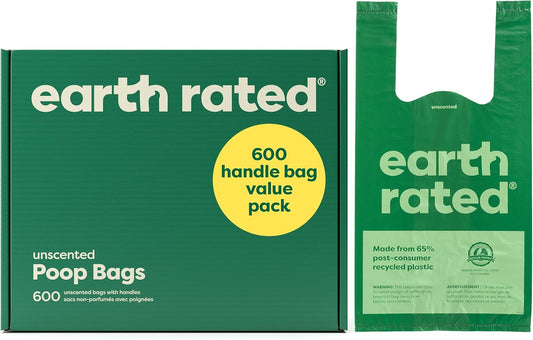 Earth Rated Poop Bags With Handles, Unscented, 600 Bags