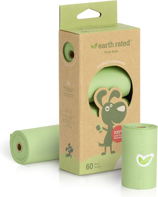 Earth Rated Refill Rolls Poop Bags, Unscented, 60 Bags