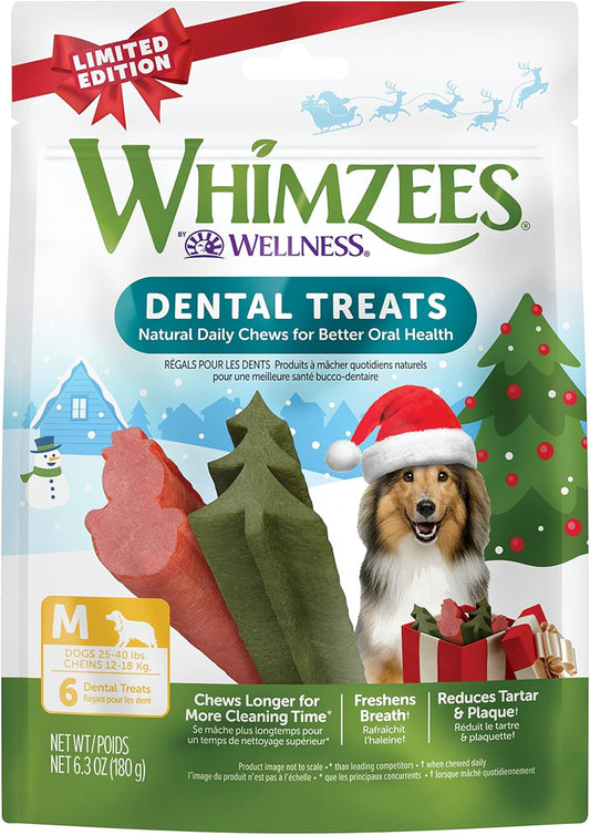 Whimzees Dental Dog Treats Holiday Edition, 6 Stick, M